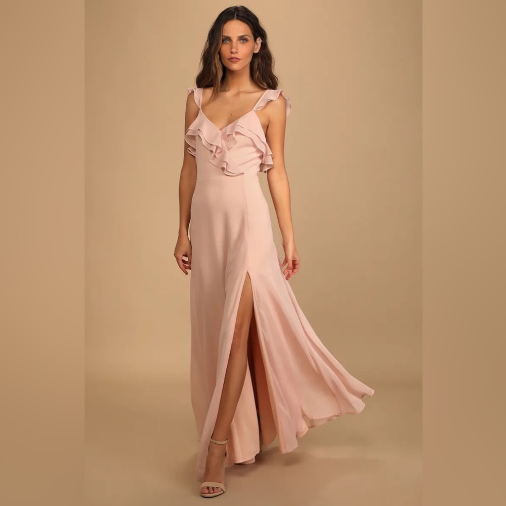 Women’s Lulus Adoring Glances Blush Ruffled Maxi Dress